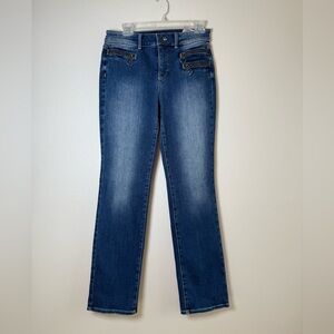 NYDJ Women's Mid Wash Marilyn Straight-Leg Jeans with Zip Pocket Detail